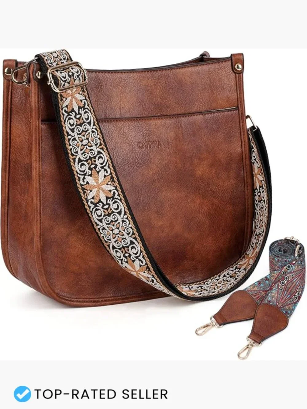 Vegan Leather Hobo Crossbody Bag with 2 Adjustable Straps Trendy